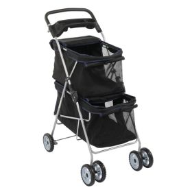 4-wheeled Double-decker Style, Pet Strollers (Color: Black)