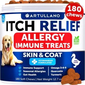 Dog Allergy Relief Chews Itching Skin Relief for Dogs Fish Oil Omega 3 Seasonal Allergies Pills Skin & Coat Anti ItchHot Spots Treatment Canine Immune (Brand: Artullano)